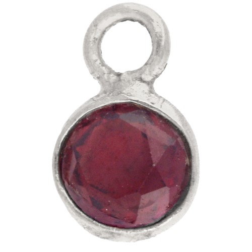 Breloque ronde facettée 4.5 mm pierre gemme - Argent 925 - Grenat x1
