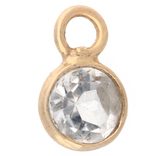 Breloque ronde facettée 4.5 mm gemme - Argent 925 Doré Or fin - Cristal de roche
