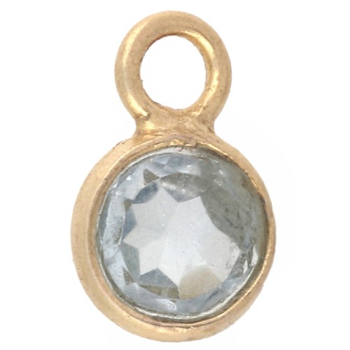 Breloque ronde facetté 4.5 mm imit gemme Argent 925 Doré Or fin Hydro Blue Topaze