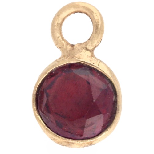 Breloque ronde facettée 4.5 mm pierre gemme - Argent 925 Doré à l'or fin - Grenat
