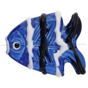 Perle poisson en verre 22x19 mm - Bleu foncé - Noir - Blanc x1