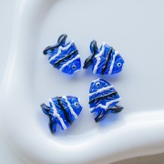 Perle poisson en verre 22x19 mm - Bleu foncé - Noir - Blanc x1