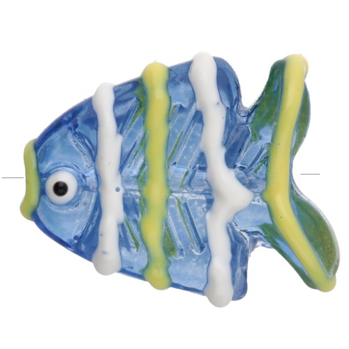 Perle poisson en verre 22x19 mm - Bleu - Vert - Blanc x1