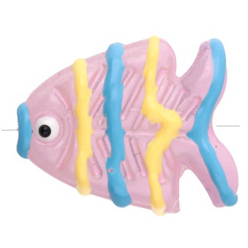 Perle poisson en verre 22x19 mm - Rose clair - Jaune - Bleu x1