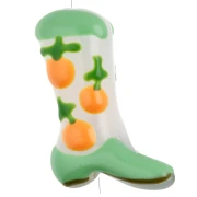 Perle Santiag - botte de cowboy 24x17 mm en verre - Motif fruit - Vert - Pêche