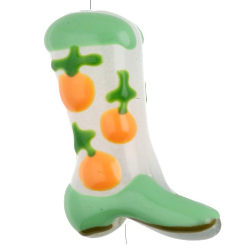 Perle Santiag - botte de cowboy 24x17 mm en verre - Motif fruit - Vert - Pêche