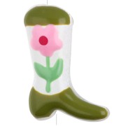 Perle Santiag - botte de cowboy 24x17 mm en verre - Motif fleur - Kaki - Rose