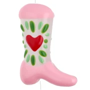 Perle Santiag - botte de cowboy 24x17 mm en verre - Motif coeur - Rose - Vert