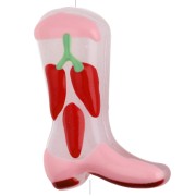 Perle Santiag - botte de cowboy 24x17 mm en verre - Motif piment - Rose - Rouge