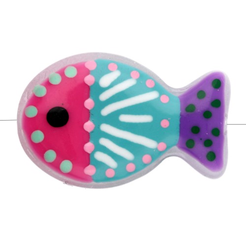 Perle poisson 20x13 mm en verre - motif rayés et pois - Rose - Turquoise - Violet