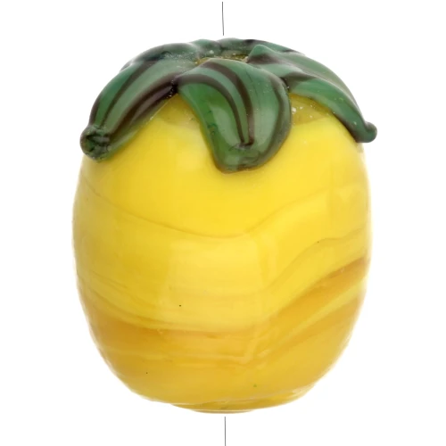 Perle citron 13x11 mm en verre - Jaune - Vert feuille x1