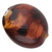 Perles ronde applatie 16 mm en verre - Marbré Marron - Pailleté x4