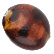 Perles ronde applatie 16 mm en verre - Marbré Marron - Pailleté x4