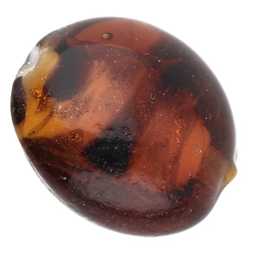 Perles ronde applatie 16 mm en verre - Marbré Marron - Pailleté x4