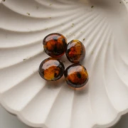 Perles ronde applatie 16 mm en verre - Marbré Marron - Pailleté x4