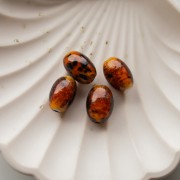 Perles ovale 16x11 mm en verre - Marbré Marron - Pailleté x4