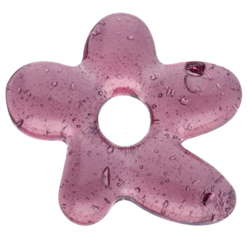 Perle fleur irrégulière 18x17 mm en verre translucide - Prune x1