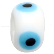 Perles rondelles 14x9 mm en verre - motif oeil - Blanc - Bleu clair x4|raw }}