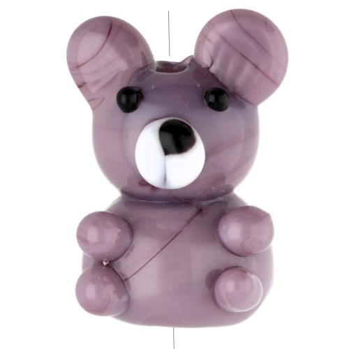 Perle ourson 19x14 mm en verre opaque - Violet marbré x1