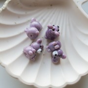 Perle ourson 19x14 mm en verre opaque - Violet marbré x1