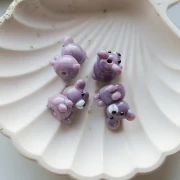 Perle ourson 19x14 mm en verre opaque - Violet marbré x1