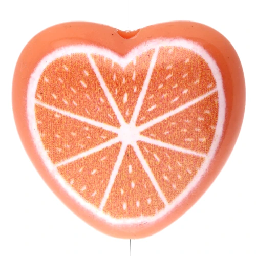 Perle coeur 17x18 mm en acrylique - motif orange - Orange x1