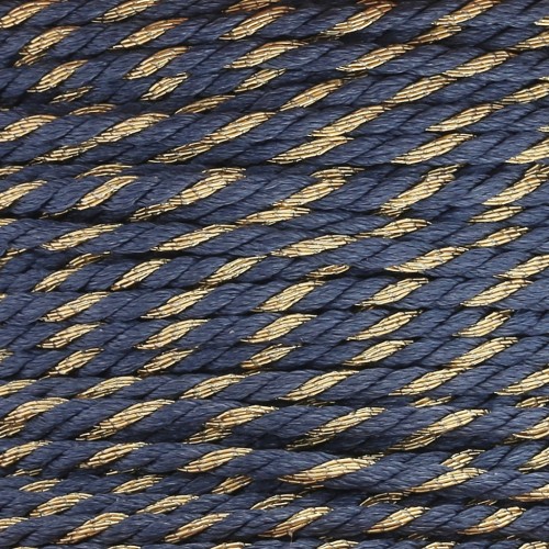 Cordon en polycoton tressé & fil métallisé 1.3 mm - Bleu foncé - Doré x20m