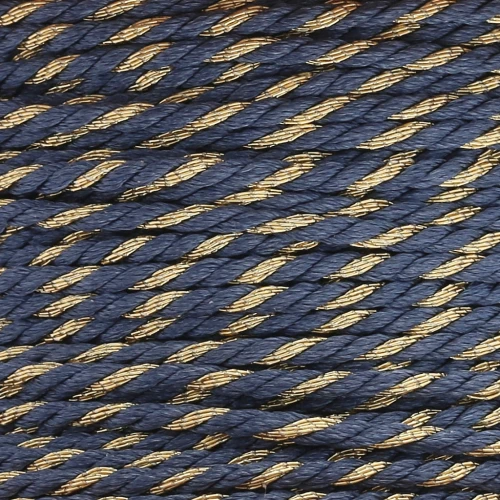 Cordon en polycoton tressé & fil métallisé 1.3 mm - Bleu foncé - Doré x20m