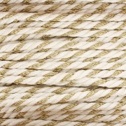 Cordon en polycoton tressé & fil métallisé 1.3 mm - Blanc - Doré x20m