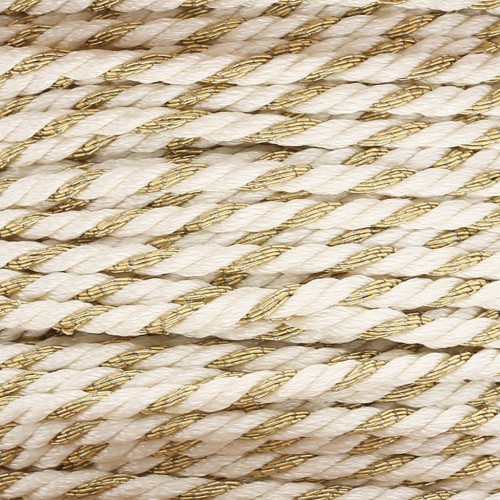 Cordon en polycoton tressé & fil métallisé 1.3 mm - Blanc - Doré x20m