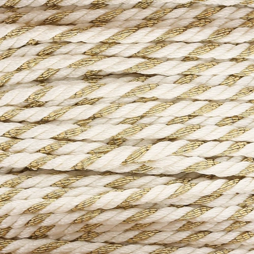 Cordon en polycoton tressé & fil métallisé 1.3 mm - Blanc - Doré x20m