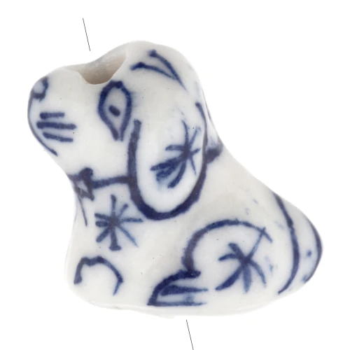 Perle chien 13 mm en céramique - Blanc - Bleu x1