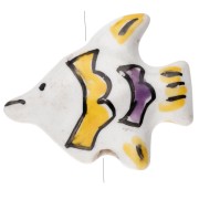 Perle poisson 18x21 mm en céramique - Blanc - Jaune x1