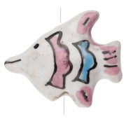 Perle poisson 18x21 mm en céramique - Blanc - Vieux rose x1
