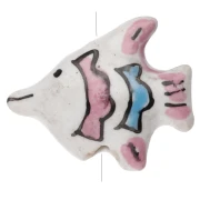 Perle poisson 18x21 mm en céramique - Blanc - Vieux rose x1