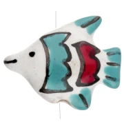 Perle poisson 18x21 mm en céramique - Blanc - Turquoise x1