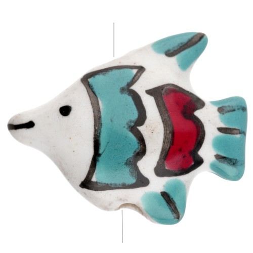 Perle poisson 18x21 mm en céramique - Blanc - Turquoise x1