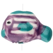 Perle poisson 23x16 mm en céramique - motif rayé - Violet - Turquoise x1