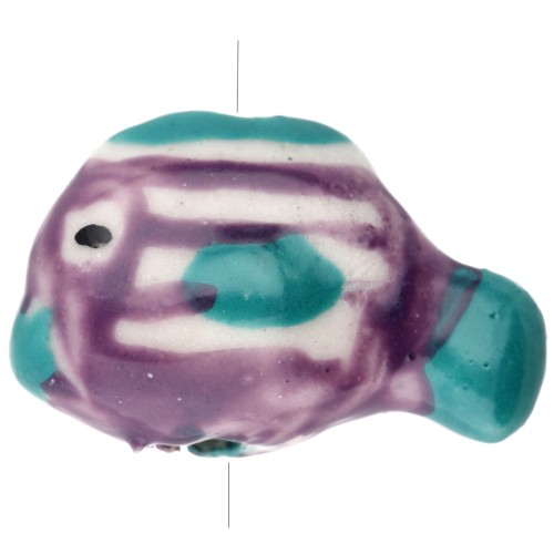 Perle poisson 23x16 mm en céramique - motif rayé - Violet - Turquoise x1