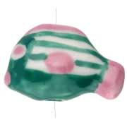 Perle poisson 23x16 mm en céramique - motif rayé - Vert - Rose x1