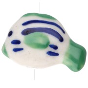 Perle poisson 23x16 mm en céramique - motif rayé - Vert - Bleu - Blanc x1