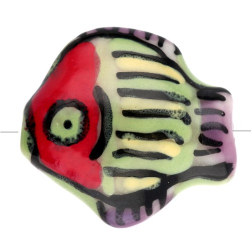 Perle poisson 15x14 mm en céramique - Multicolore x1