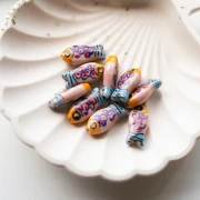 Perle poisson 21x10 mm en céramique - Rose - Orange - Bleu x1