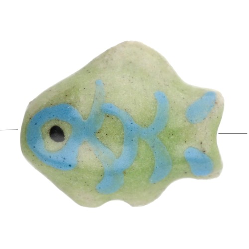 Perle poisson 16x13 mm en céramique - Vert clair - Bleu x1