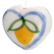 Perle coeur 12x14 mm en céramique - motif citron - Blanc - Jaune x1