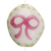 Perle ovale 15x12.5 mm en céramique - Motif noeud - Blanc - Rose - Vert x1