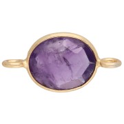 Intercalaire ovale 18x9 mm en pierre gemme - Doré à l'or fin - Amethyste x1