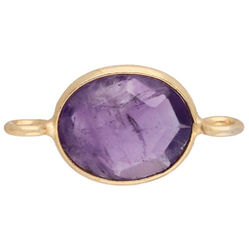 Intercalaire ovale en pierre gemme 10x8 mm - Doré à l'or fin - Amethyste x1