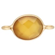 Intercalaire ovale 18x9 mm en pierre gemme - Doré à l'or fin - Calcedoine Jaune