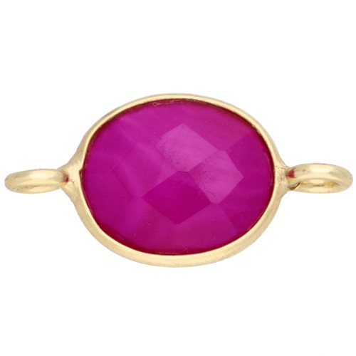 Intercalaire ovale 18x9 mm pierre gemme teintée Doré à l'or fin - Calcedoine Rose